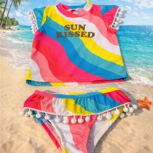 Betsey Johnson Girls 12M Rainbow “Sun Kissed” 2-Piece Swimsuit Bikini Set